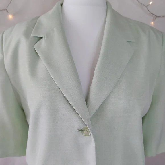 Vintage Lime Green Short Sleeve Single Breasted Blazer Size 18 *Flawed See Pics - Picture 2 of 9
